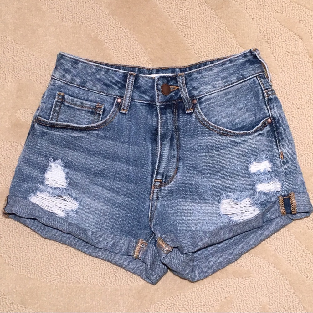 High Rise Distressed Jean Shorts